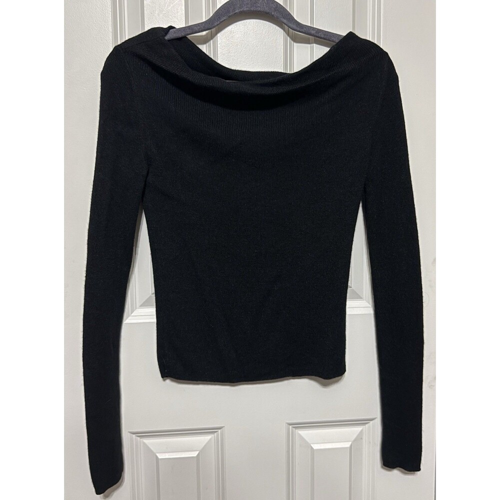 Moda International Black Silk Cashmere Sweater Small Cowl Neck Y2K